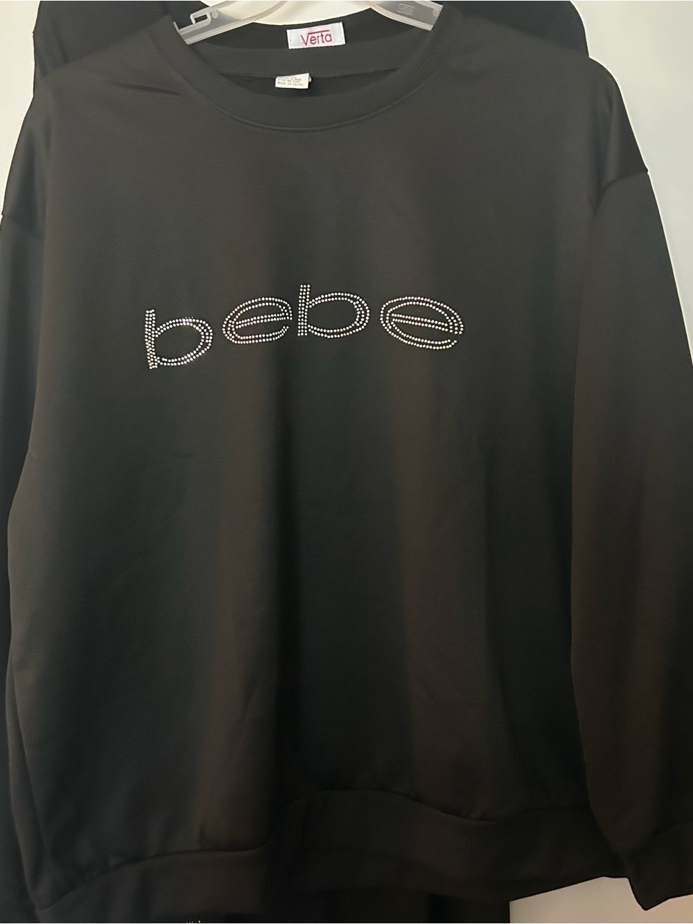 bebe Black Crystal Logo Crewneck Sweatshirt